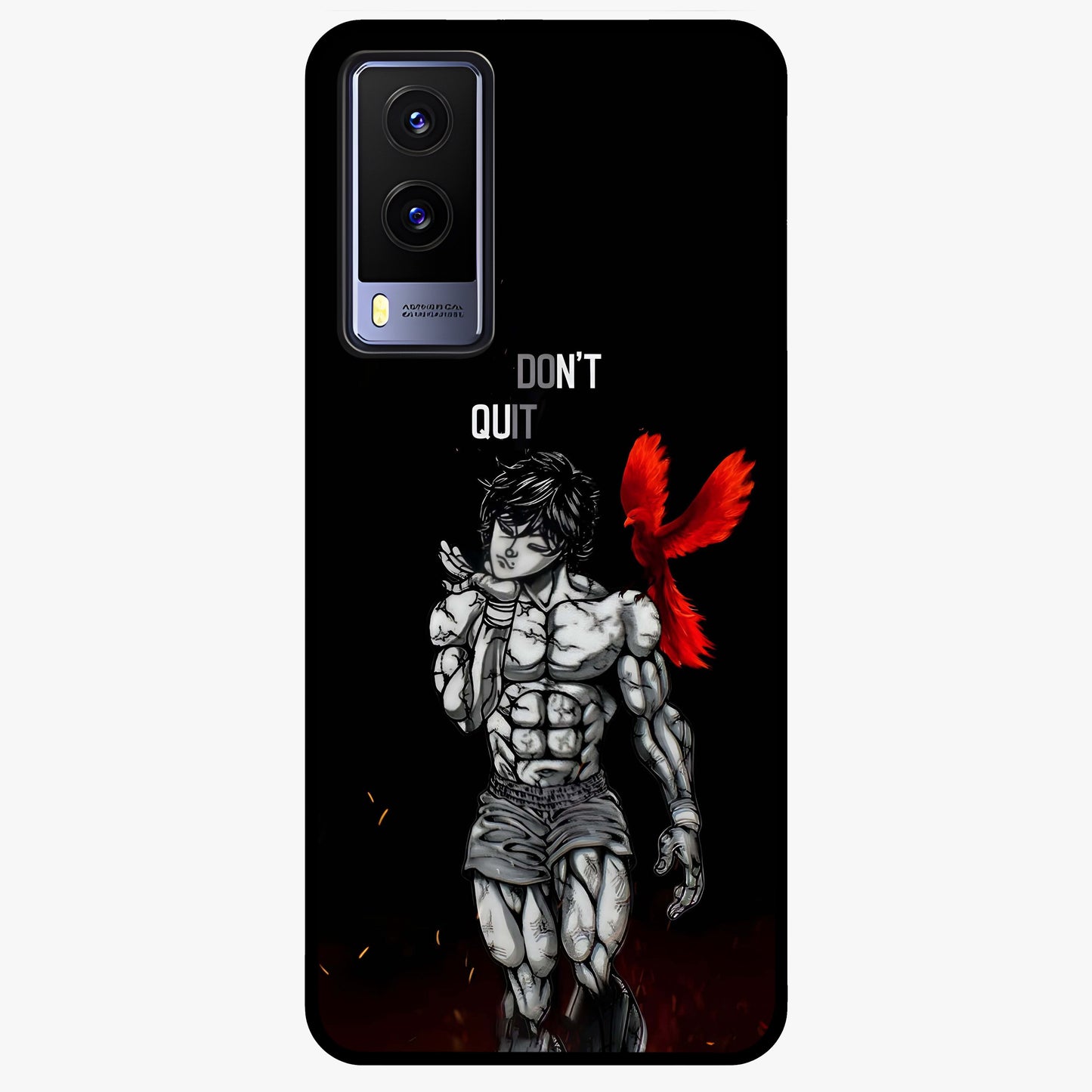Rise Beyond Limits Glass Case showing flat back view with motivational typography artwork and glossy glass finish.