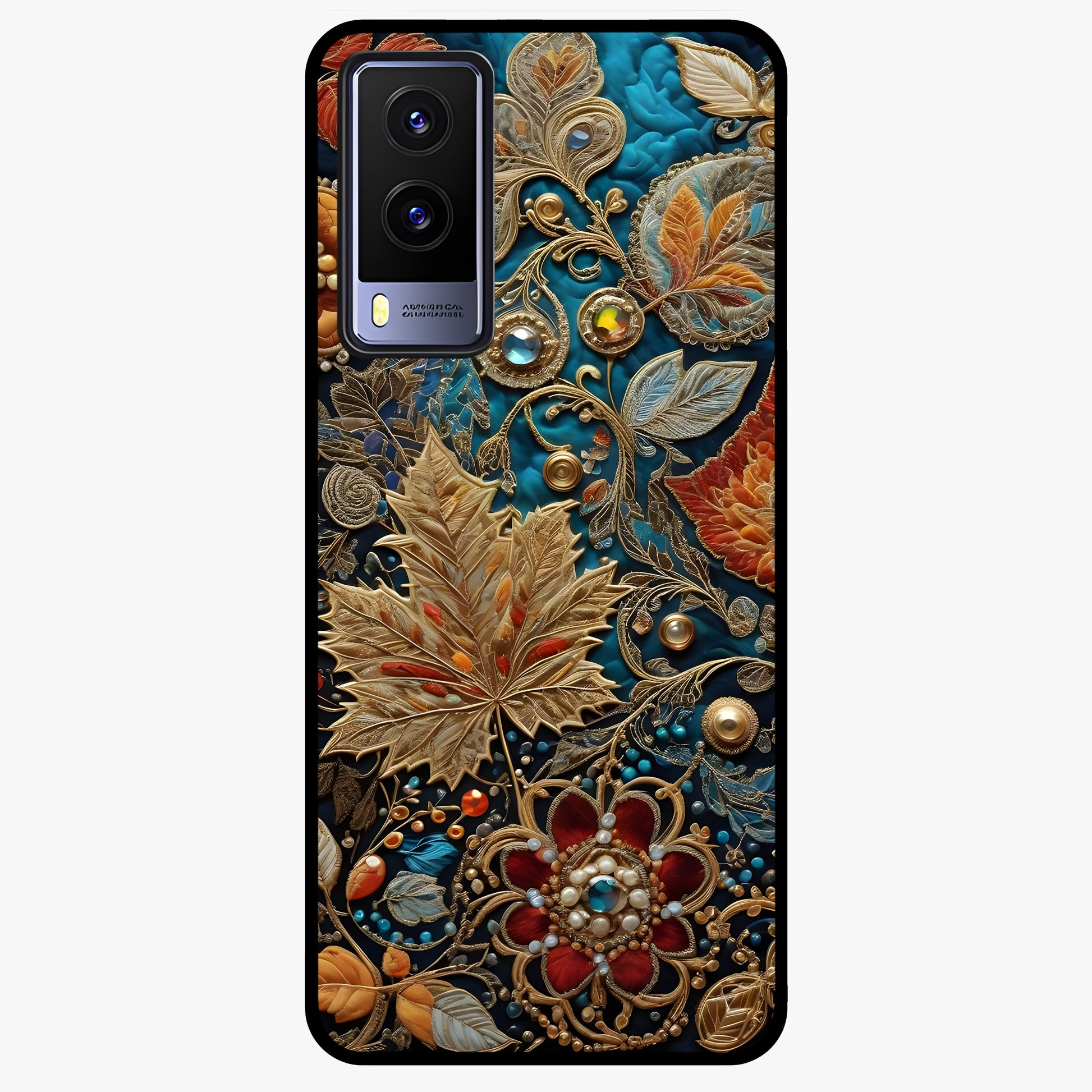 Royal Jewel Garden Glass Case showing flat back view with decorative floral garden artwork and glossy glass finish.