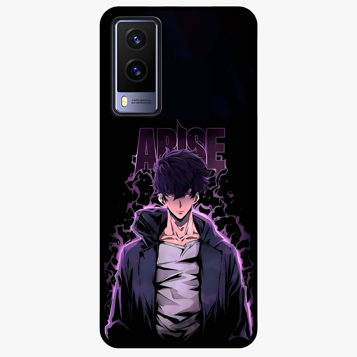 Shadow Monarch Awakening Glass Case showing flat back view with powerful dark monarch themed artwork and glossy glass finish.