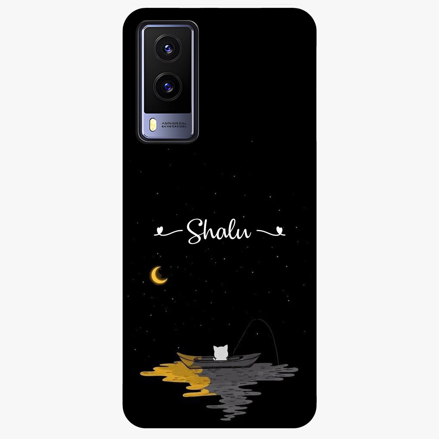 Silent Night Row Glass Case showing flat back view with calm night themed artwork and glossy glass finish.