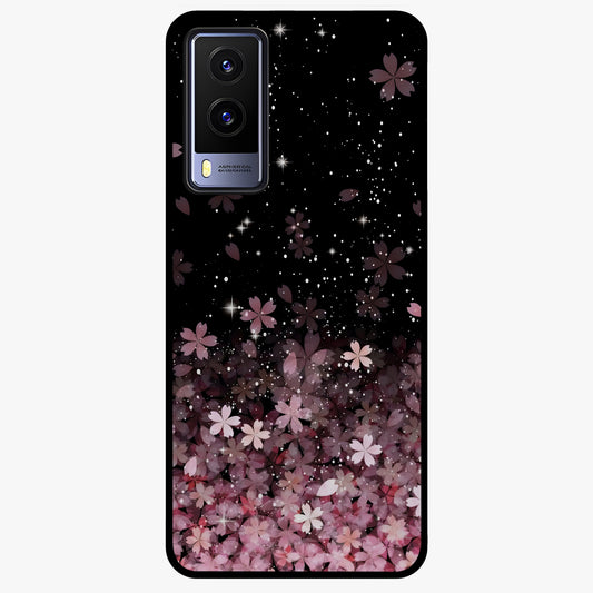 Small Starry Flowers Glass Case showing flat back view with delicate starry floral artwork and glossy glass finish.