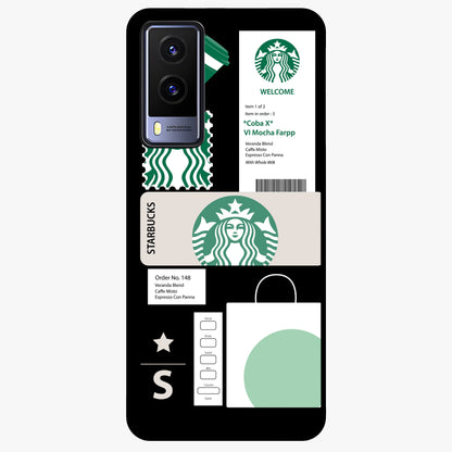 Starbucks Mocha Glass Case showing flat back view with coffee inspired artwork and glossy glass finish.