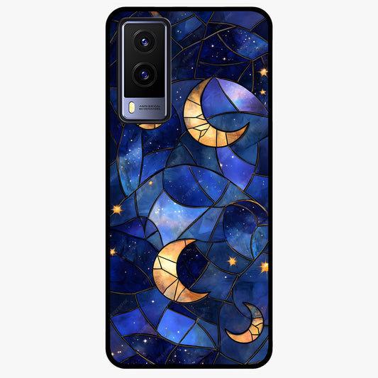 Starlit Sky Tapestry Glass Case showing flat back view with decorative starry sky tapestry artwork and glossy glass finish.