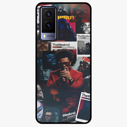 The Weeknd Glass Case showing flat back view with music inspired artistic portrait artwork and glossy glass finish.