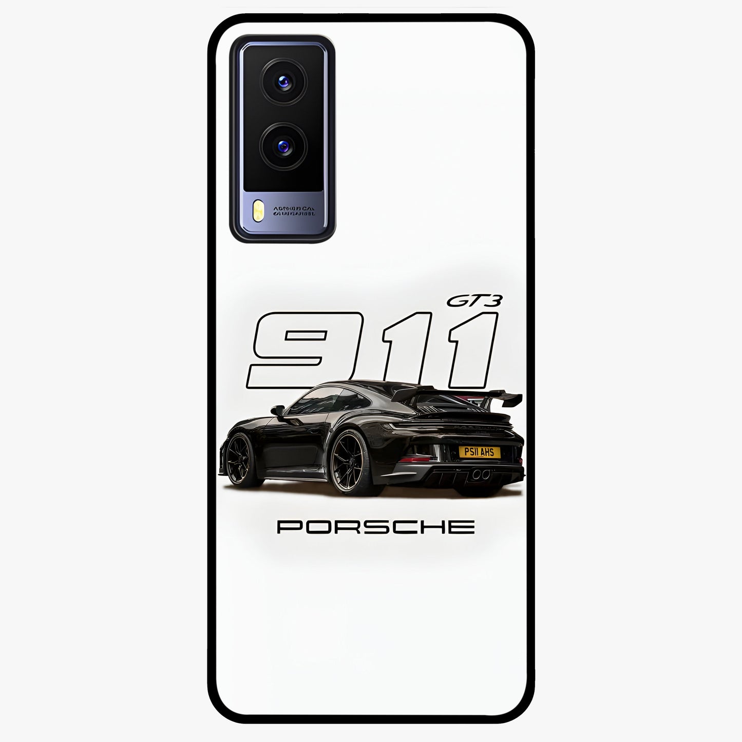 Turbo Legacy Icon Glass Case showing flat back view with iconic sports car inspired artwork and glossy glass finish.
