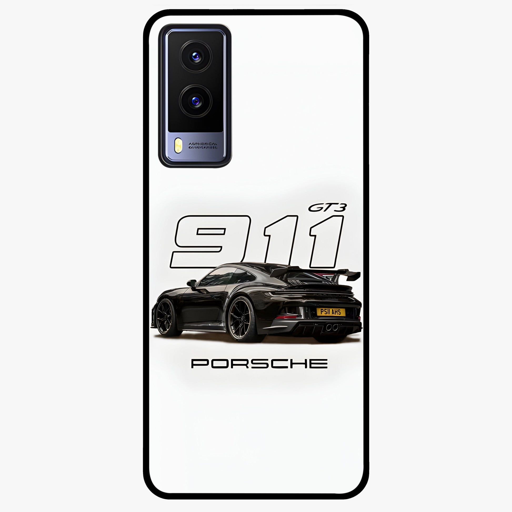 Turbo Legacy Icon Glass Case showing flat back view with iconic sports car inspired artwork and glossy glass finish.