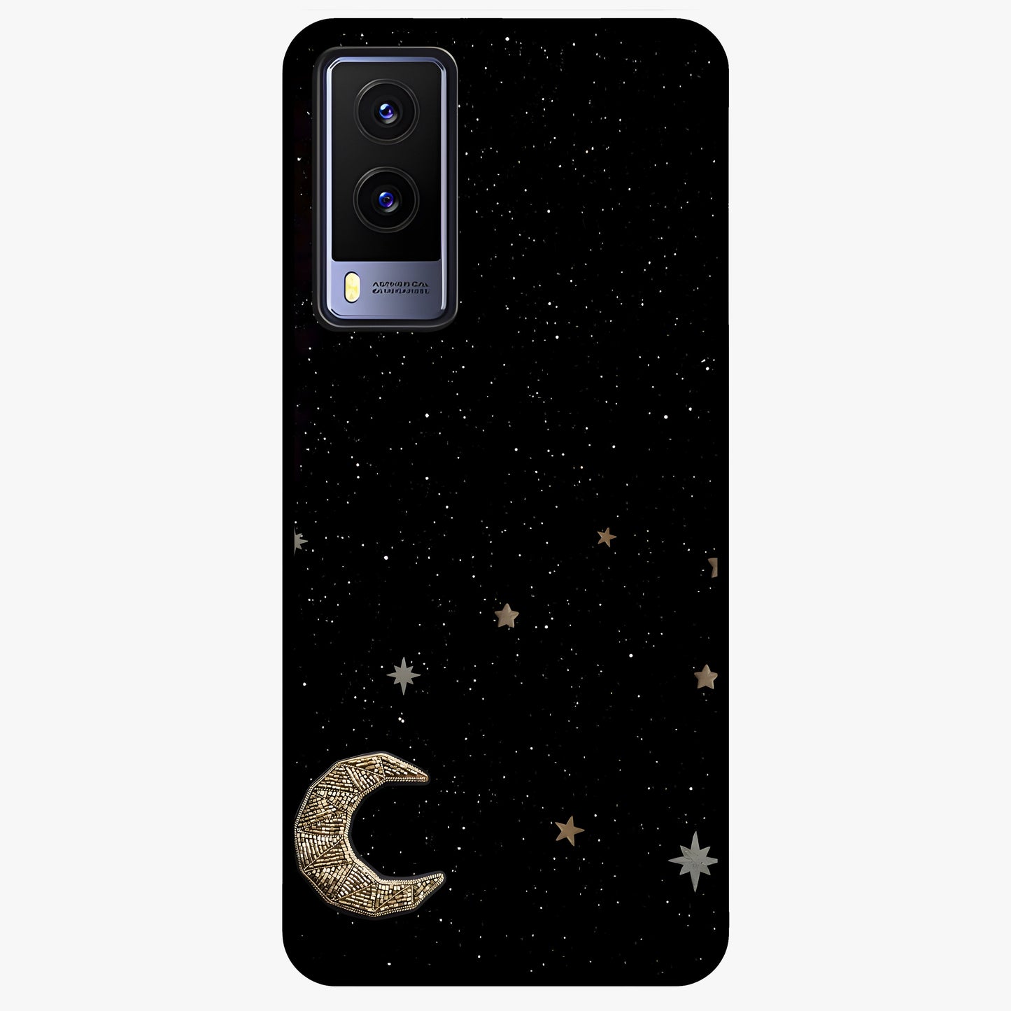 Twinkle Star With Half Moon Glass Case showing flat back view with star and half moon artwork and glossy glass finish.