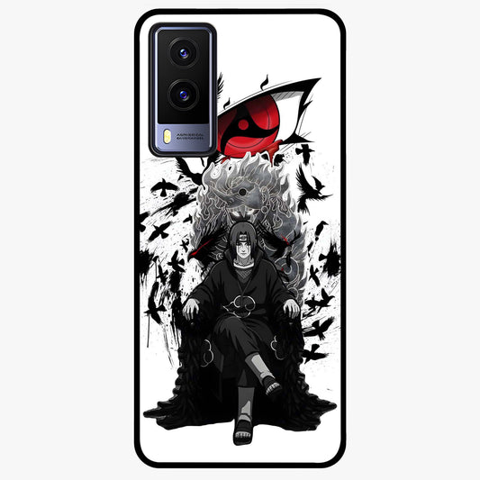 Uchiha Shadow Throne Glass Case showing flat back view with cosmic underwater themed artwork and glossy glass finish.