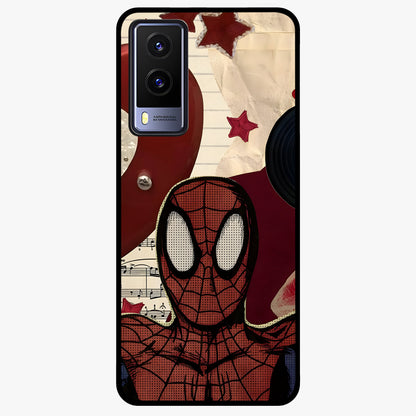 Web Warrior Vibes Glass Case showing flat back view with superhero inspired web themed artwork and glossy glass finish.