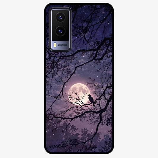 Whispering Moon Silence Glass Case showing flat back view with serene moon themed artwork and glossy glass finish.