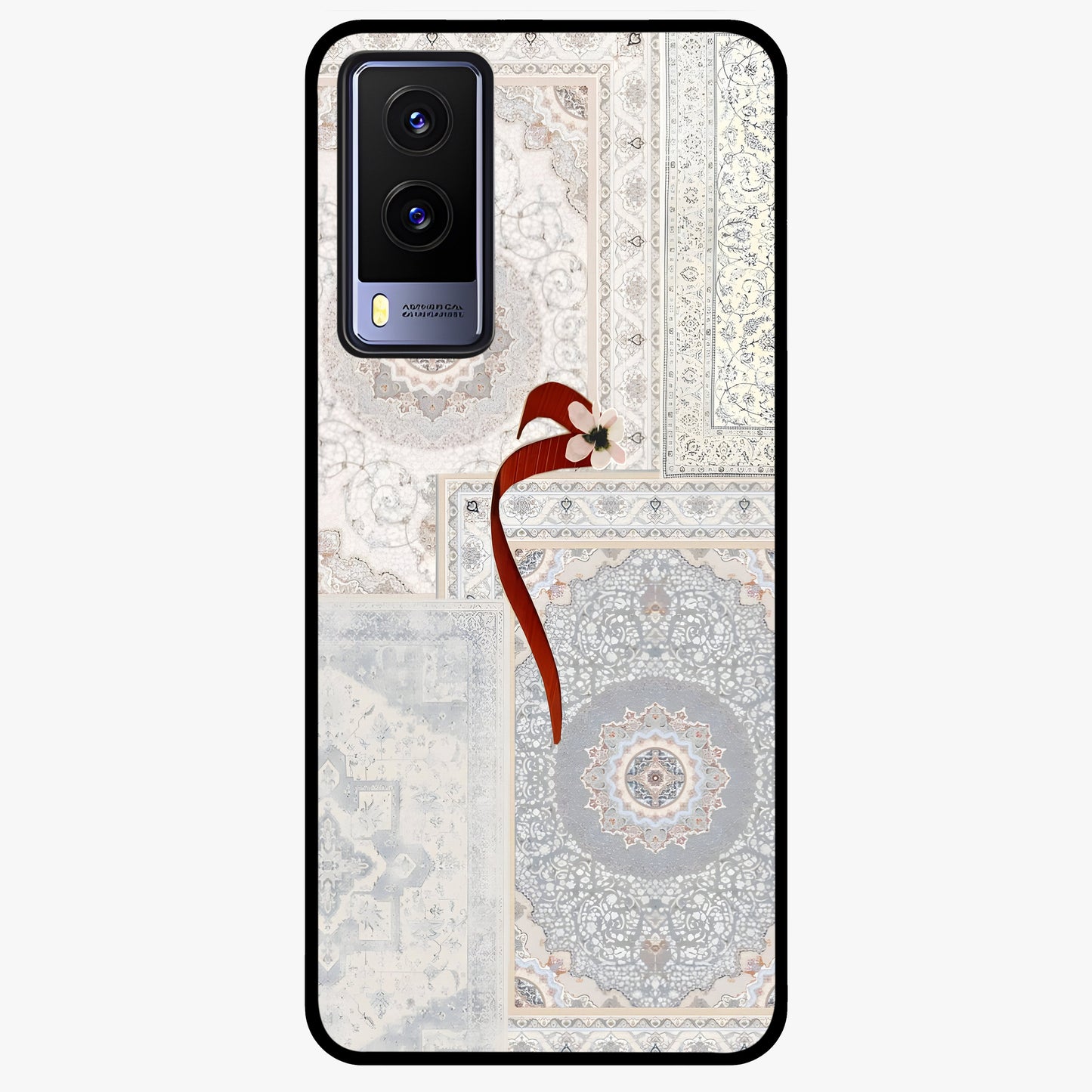White Aesthetic Bow Glass Case showing flat back view with minimal bow artwork and glossy glass finish.
