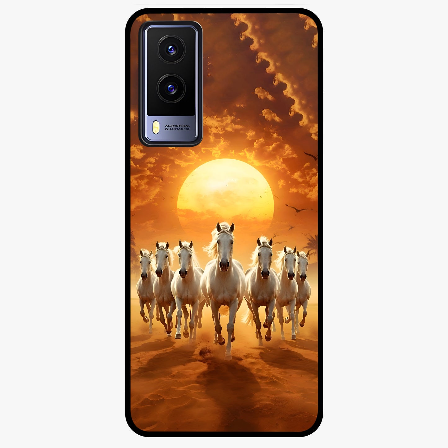 Wild Sunset Majesty Glass Case showing flat back view with majestic sunset landscape artwork and glossy glass finish.