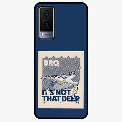 Worry Less Swim Glass Case showing flat back view with playful motivational artwork and glossy glass finish.