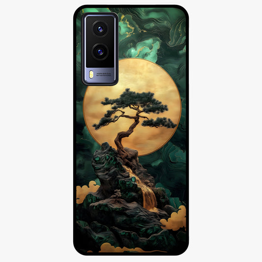 Zen Moon Rise Glass Case showing flat back view with calm moonrise artwork and glossy glass finish.