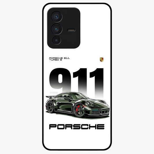 911 Turbo Dominance Glass Case showing clean flat back view with bold 911 sports car artwork and glossy glass finish.