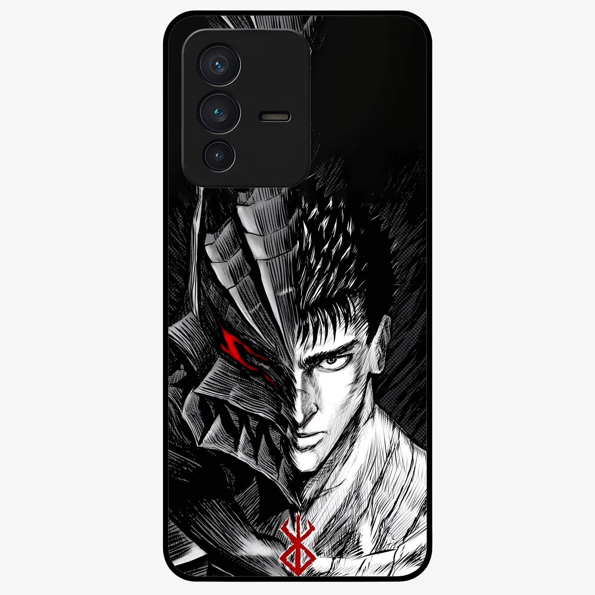 Berserker Blood Oath Glass Case showing flat back view with fierce warrior inspired artwork and glossy glass finish.