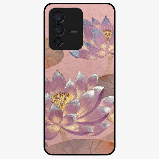 Blossom Mist Lotus Glass Case showing flat back view with serene lotus blossom artwork and glossy glass finish.