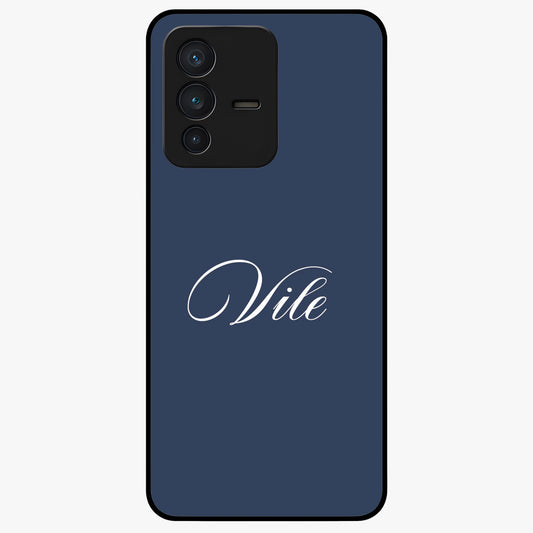 Blue Background Personalized Custom Name Glass Case showing flat back view with minimal blue background and custom name design.
