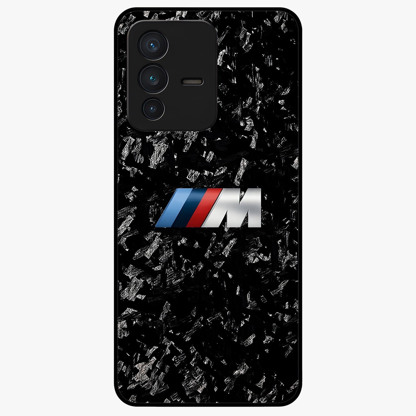 Carbon Speed Mark Glass Case showing flat back view with sporty carbon pattern artwork and glossy glass finish.