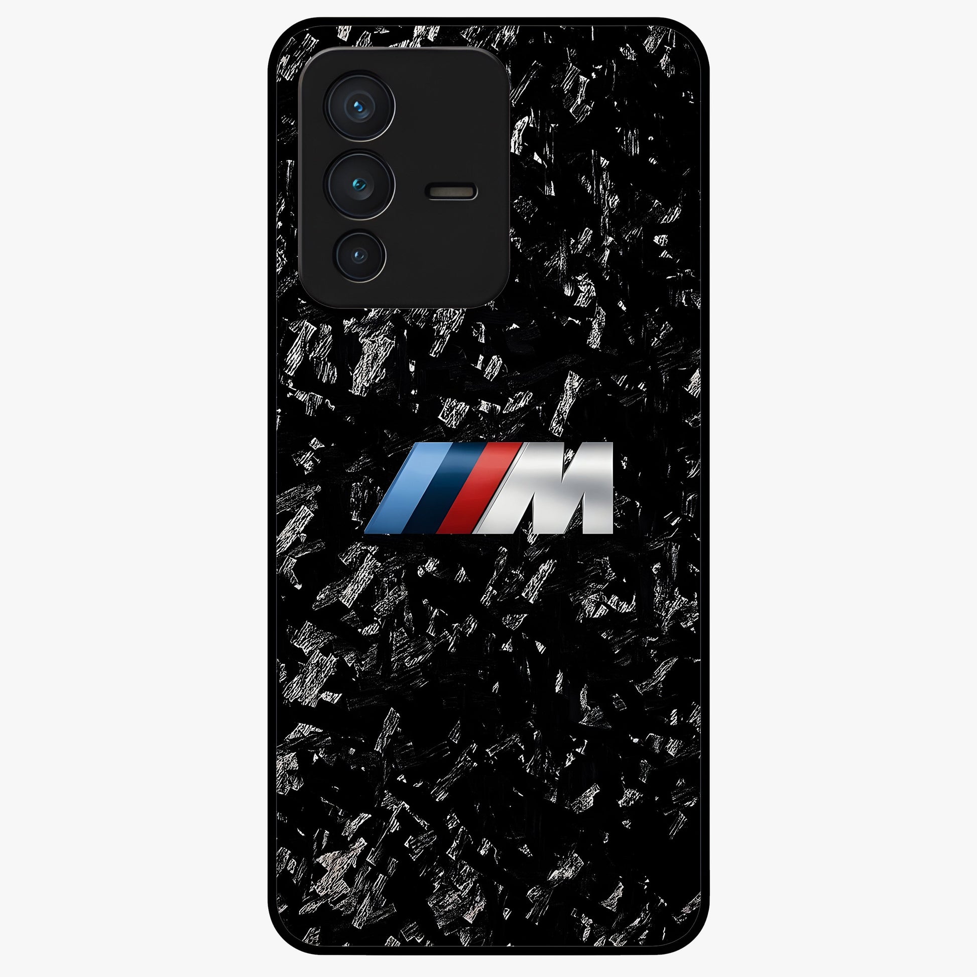 Carbon Speed Mark Glass Case showing flat back view with sporty carbon pattern artwork and glossy glass finish.