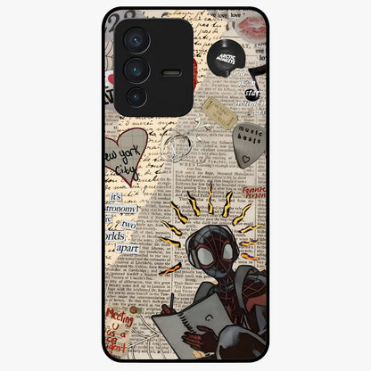City Dream Sketch Glass Case showing flat back view with artistic city skyline sketch artwork and glossy glass finish.