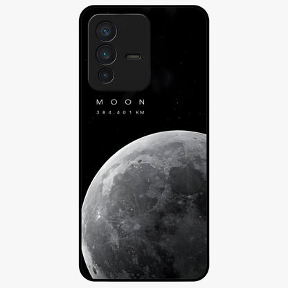 Cosmic Moon Glow Glass Case showing flat back view with glowing moon artwork and glossy glass finish.
