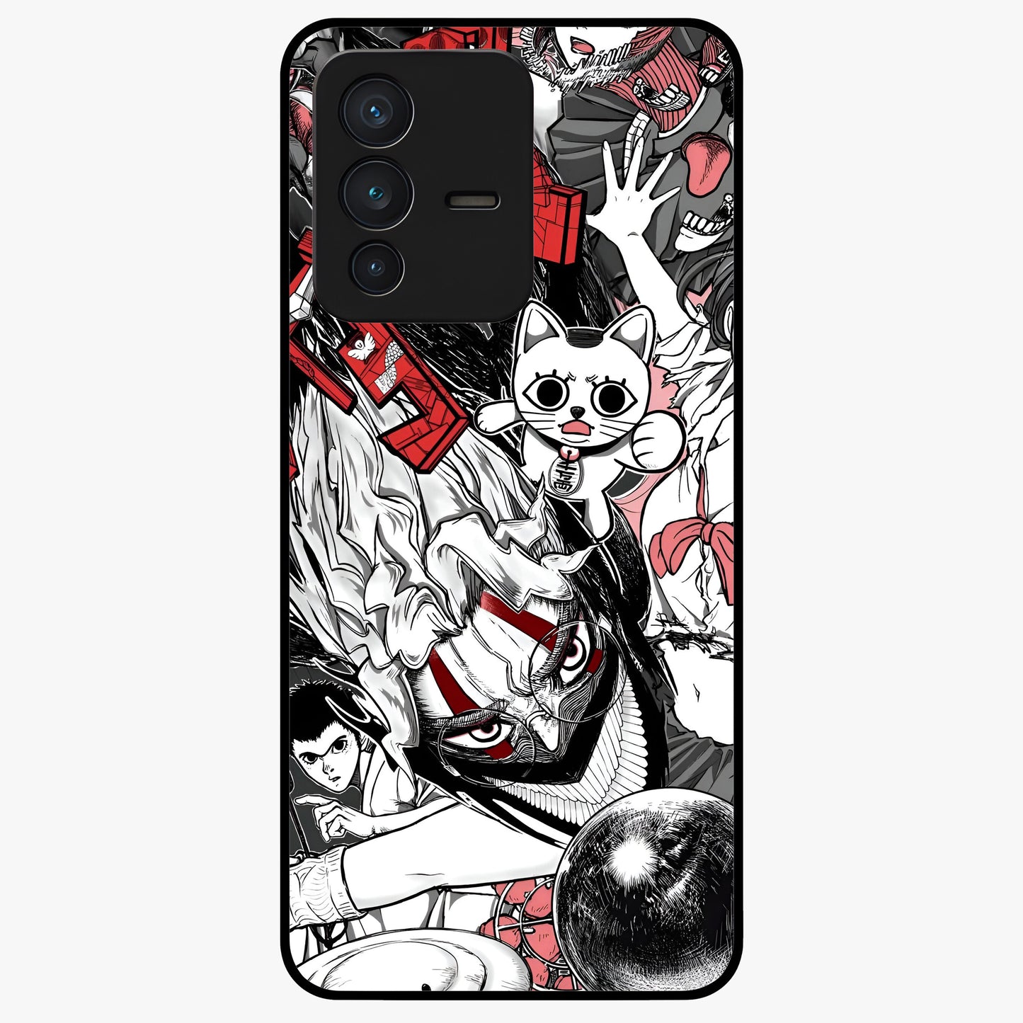 Crimson Chaos Panel Glass Case showing flat back view with bold crimson abstract artwork and glossy glass finish.