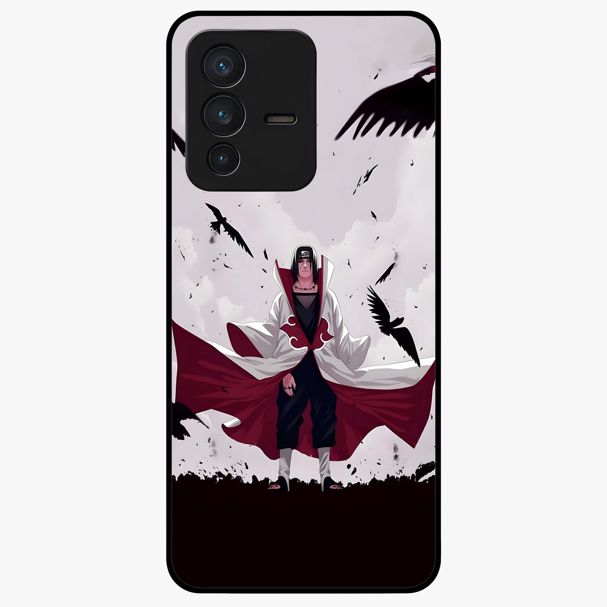 Crimson Crow Ascension Glass Case showing flat back view with mystical crow artwork and glossy glass finish.