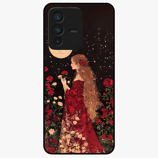 Crimson Dreams Glass Case showing flat back view with dreamy crimson artwork and glossy glass finish.