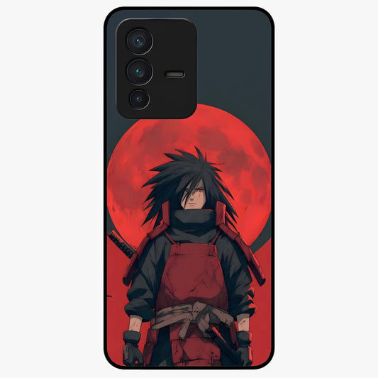 Crimson Moon Warlord Glass Case showing flat back view with mystical moon warrior artwork and glossy glass finish.