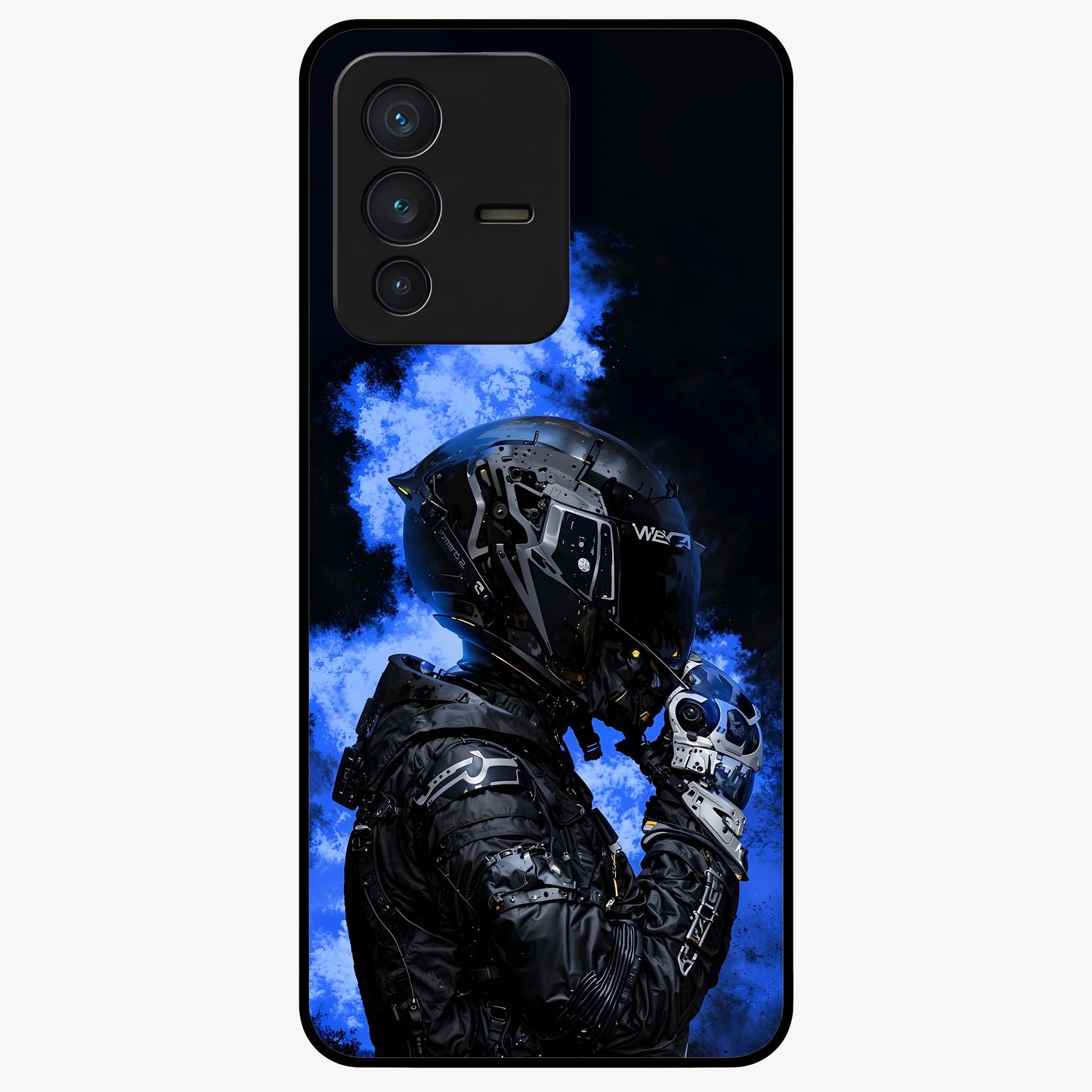 Cyber Sentinel Protocol Glass Case showing flat back view with futuristic cyber themed artwork and glossy glass finish.
