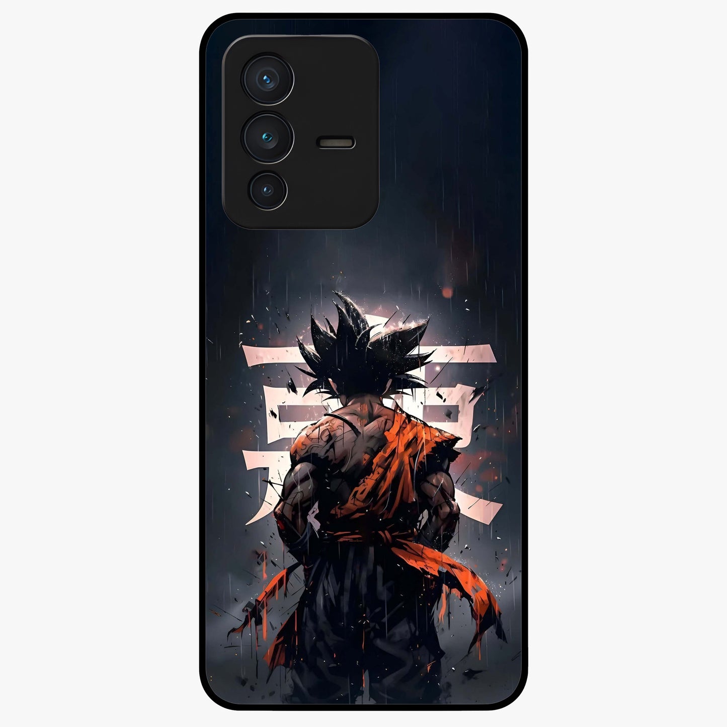 Dark Warrior In Rain Glass Case showing flat back view with warrior artwork in rainy atmosphere and glossy glass finish.