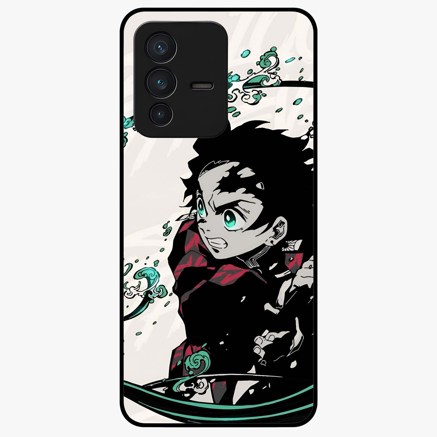 Demon Slayer Glass Case showing flat back view with bold anime inspired artwork and glossy glass finish.