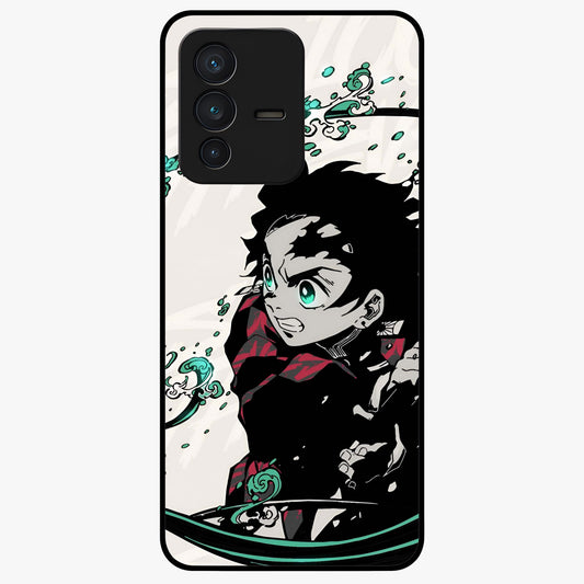 Demon Slayer Glass Case showing flat back view with bold anime inspired artwork and glossy glass finish.