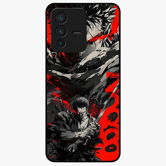 Demon Sword Resolve Glass Case showing flat back view with fierce sword warrior artwork and glossy glass finish.