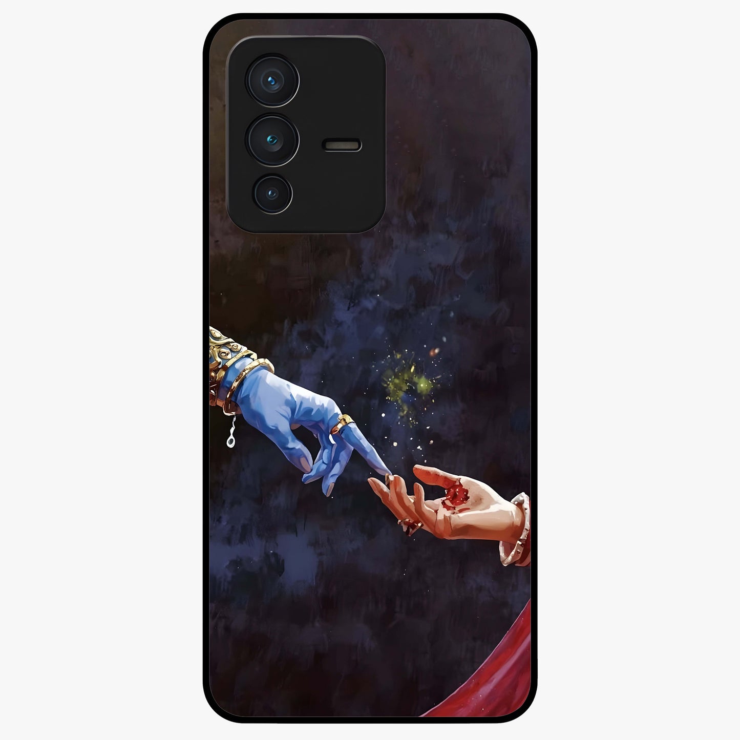 Divine Touch Eternal Glass Case showing flat back view with spiritual themed artwork and glossy glass finish.