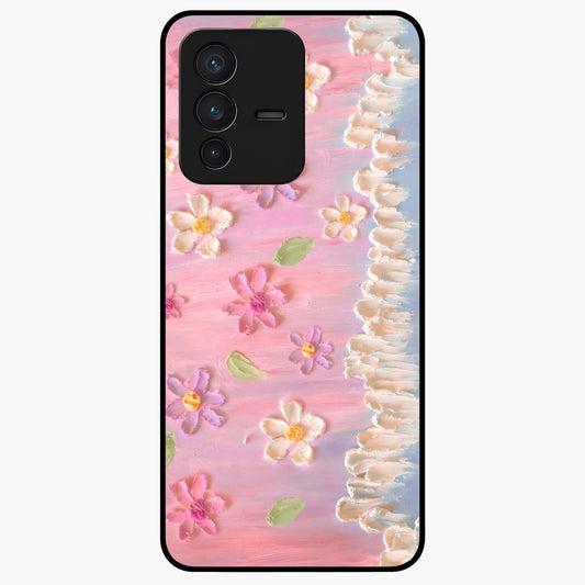 Dreamy Painted Garden Glass Case showing flat back view with artistic painted floral garden artwork and glossy glass finish.