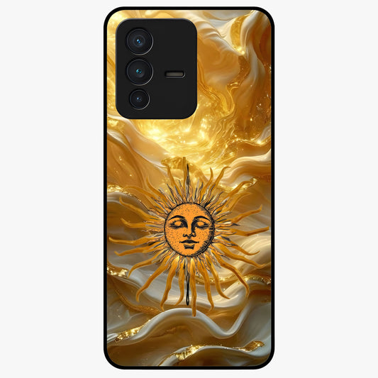 Eternal Golden Glow Glass Case showing flat back view with radiant golden themed artwork and glossy glass finish.