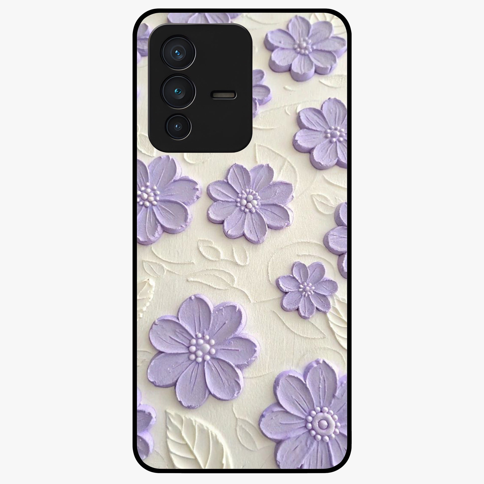 Floral Wall Art With Purple Flowers Glass Case showing flat back view with purple flower artwork and glossy glass finish.