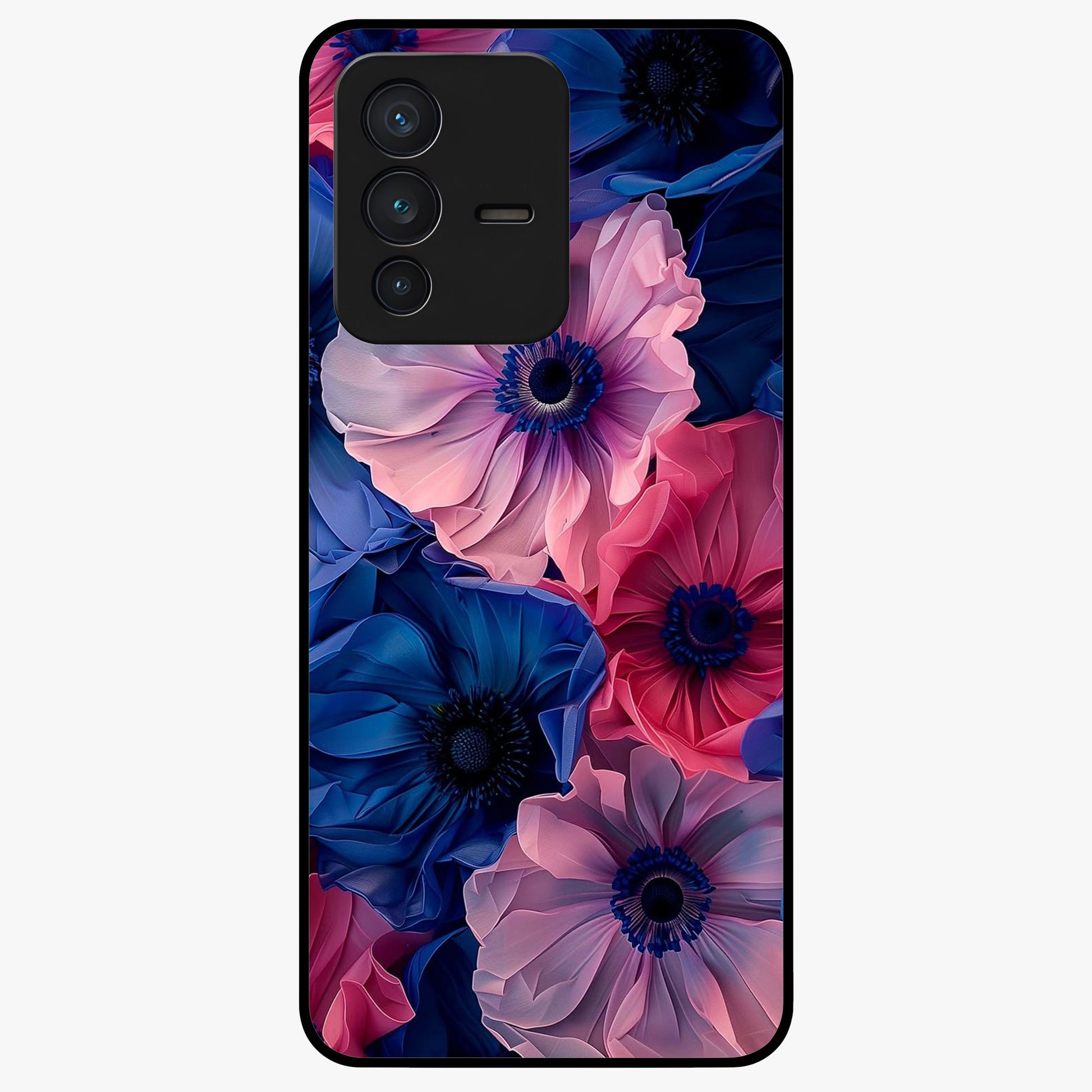 Flower Paper Art Pattern Glass Case showing flat back view with paper cut style floral artwork and glossy glass finish.