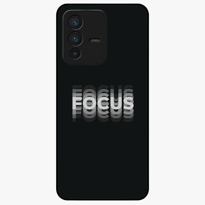 Focus Mode On Glass Case showing flat back view with bold motivational typography design and glossy glass finish.