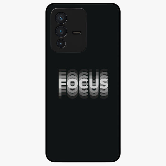 Focus Mode On Glass Case showing flat back view with bold motivational typography design and glossy glass finish.
