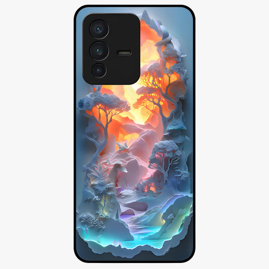Glow Forest Portal Glass Case showing flat back view with glowing forest portal artwork and glossy glass finish.