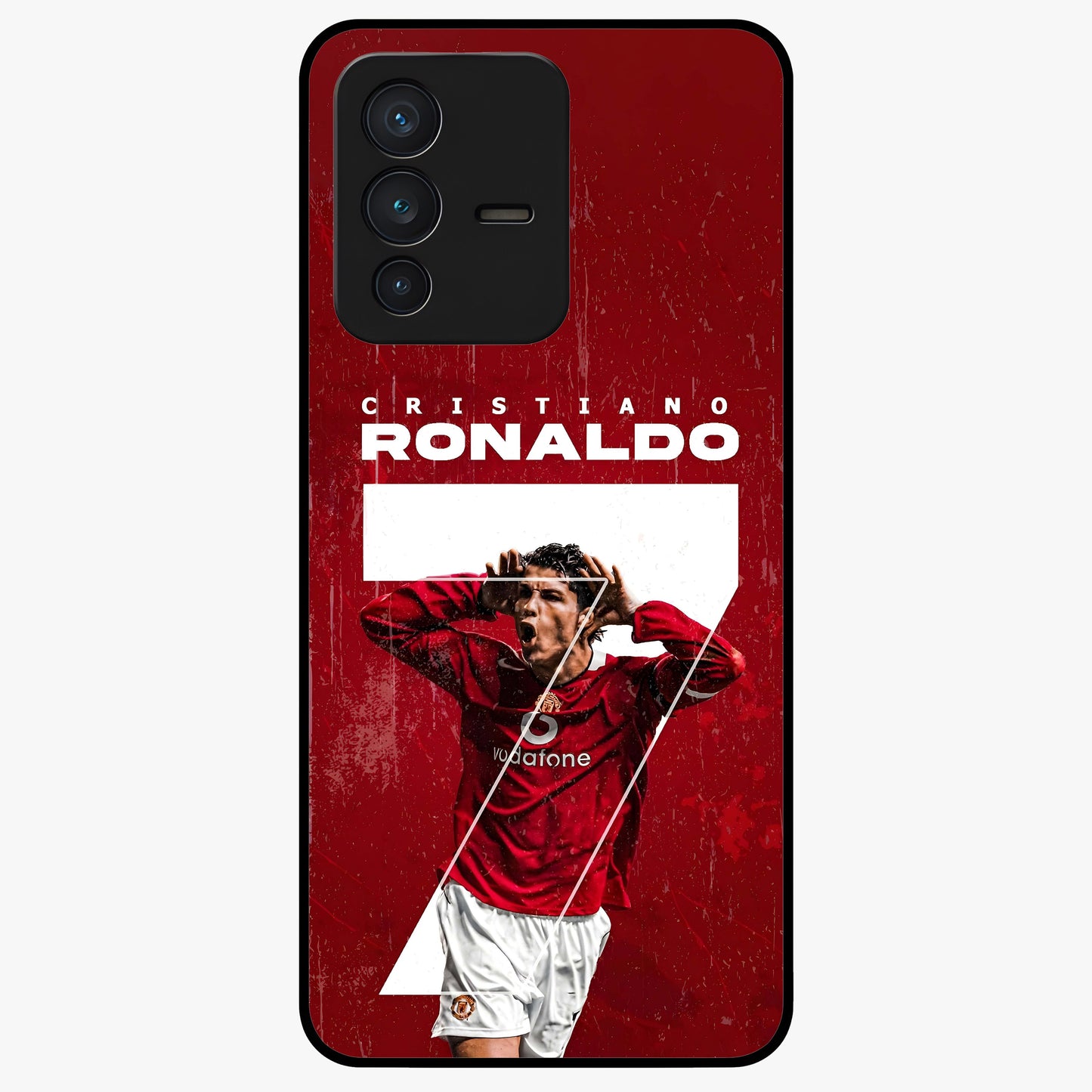 Goal Celebration Legacy Glass Case showing flat back view with football celebration inspired artwork and glossy glass finish.
