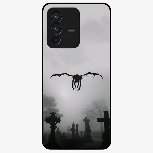 Graveyard Shadow Descent Glass Case showing flat back view with dark graveyard themed artwork and glossy glass finish.