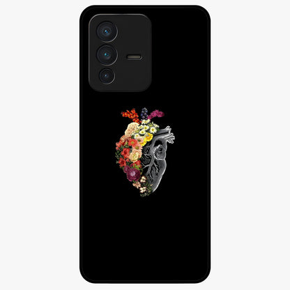 Heart With Flowers Glass Case showing flat back view with heart shaped floral artwork and glossy glass finish.