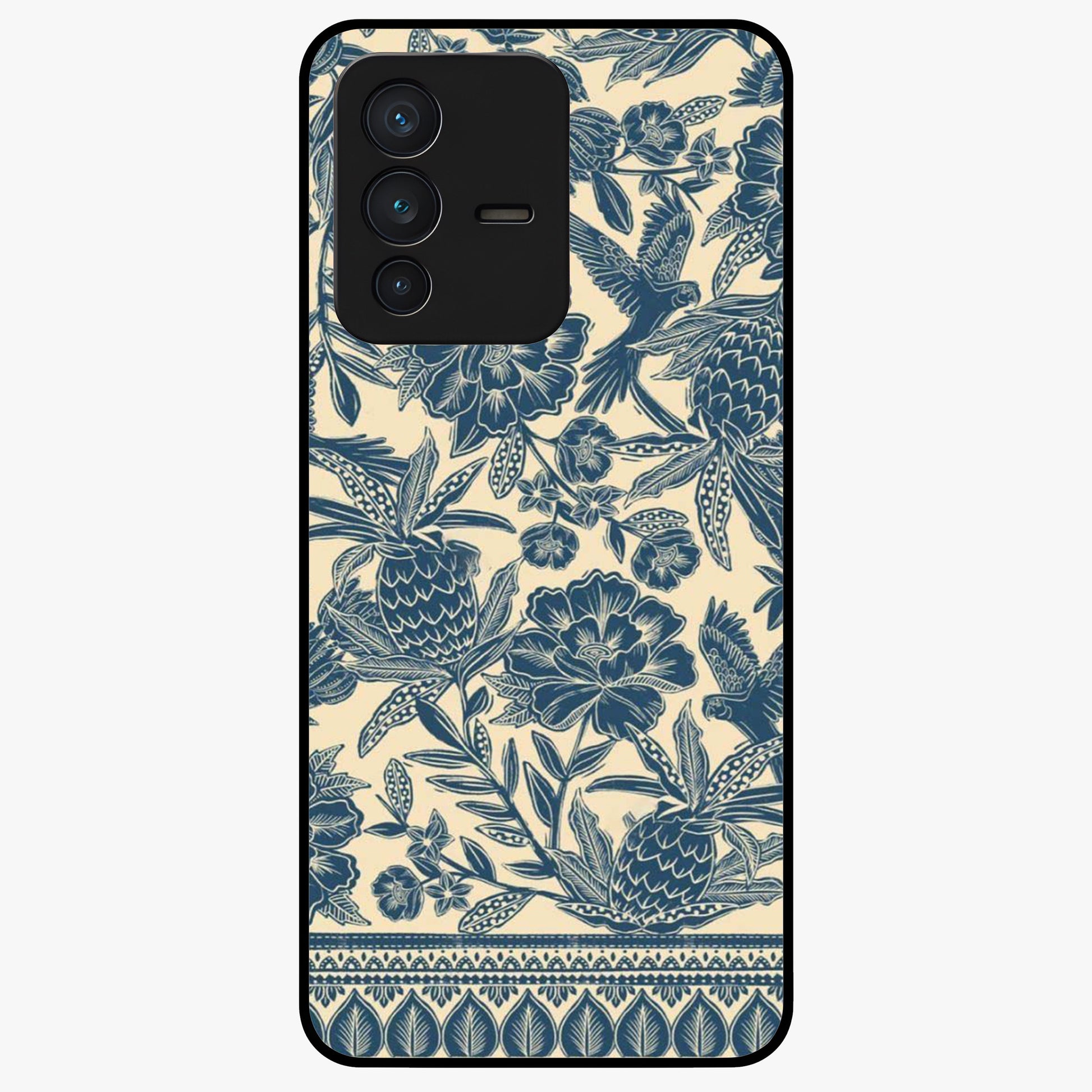 Heirloom Wild Bloom Glass Case showing flat back view with vintage inspired wild flower artwork and glossy glass finish.