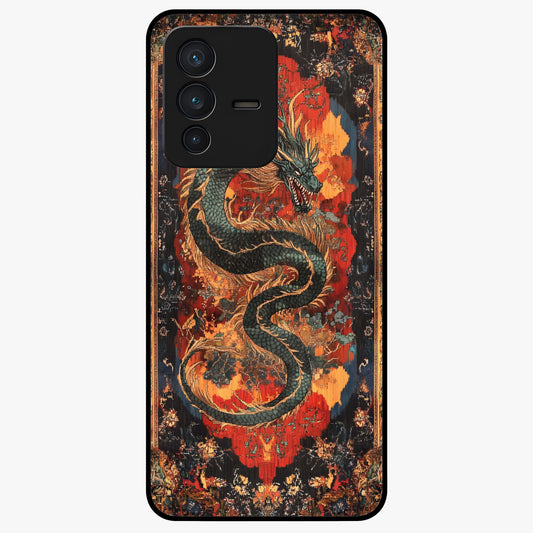 Inferno Dragon Soul Glass Case showing flat back view with fiery dragon artwork and glossy glass finish.