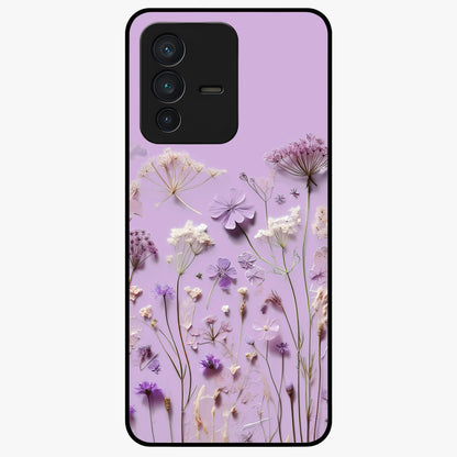 Lavender Blossom Dream Glass Case showing flat back view with soft lavender floral artwork and glossy glass finish.