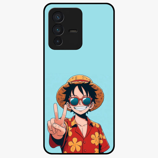 Luffy Summer Anime Vibe Glass Case showing flat back view with vibrant anime character artwork and glossy glass finish.